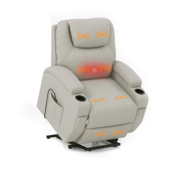 【Leathaire Edition】Homall Power Lift Fabric Recliner for Elderly with Massage and Heat Function, Equipped with Lighted USB Hand Controller
